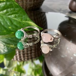 Rose Quartz or Aventurine Oval Wire Ring